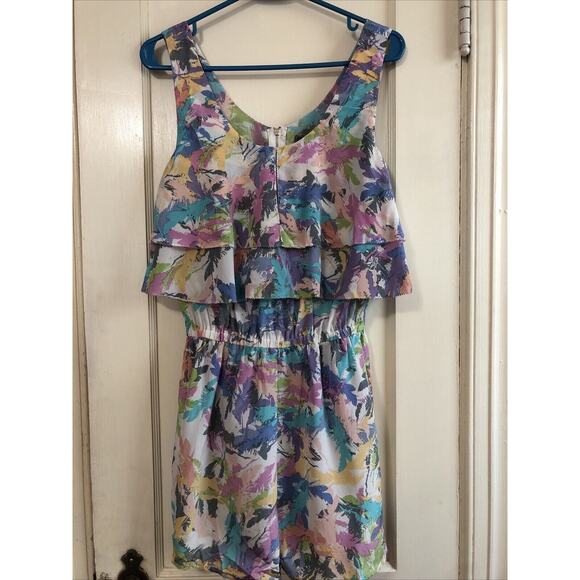 R. 89 Silk Romper Pastel Colors Size Small Ruffle Sleeveless Summer Round Neck - Picture 1 of 7
